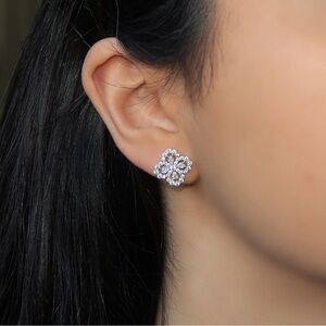 Four Leaf Clover Zirconia Crystal Stud Earrings, Bride Bridal Wedding